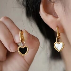 ELEGANCE CRAFTED FROM LUXURIOUS, INLAID SHELL HEART DROP EARRINGS